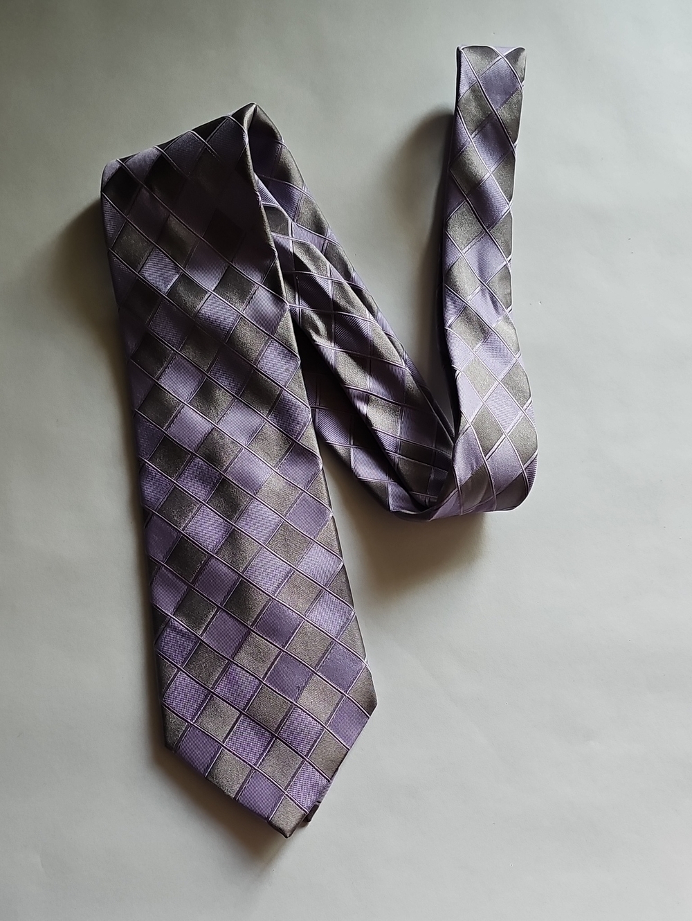 Calvin Klein Lavender and Gray Checkered Silk Tie